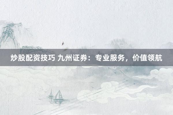 炒股配资技巧 九州证券：专业服务，价值领航