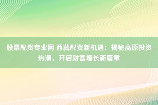 股票配资专业网 西藏配资新机遇：揭秘高原投资热潮，开启财富增长新篇章
