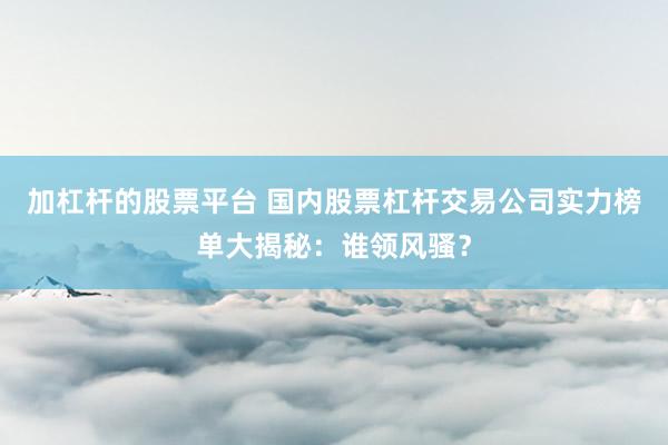 加杠杆的股票平台 国内股票杠杆交易公司实力榜单大揭秘：谁领风骚？