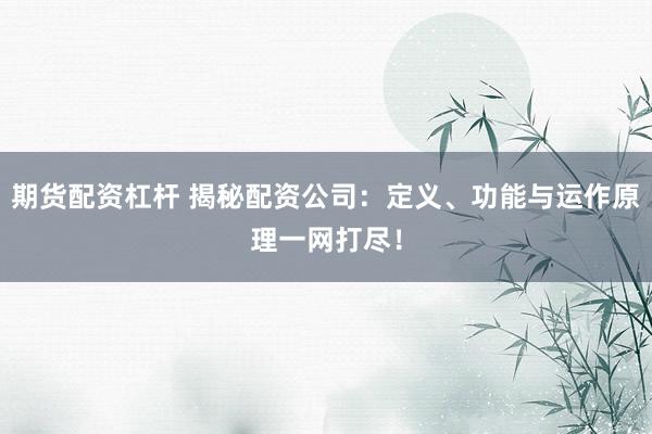 期货配资杠杆 揭秘配资公司：定义、功能与运作原理一网打尽！