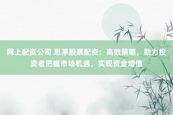 网上配资公司 思茅股票配资：高效策略，助力投资者把握市场机遇，实现资金增值