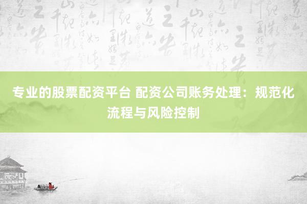 专业的股票配资平台 配资公司账务处理：规范化流程与风险控制