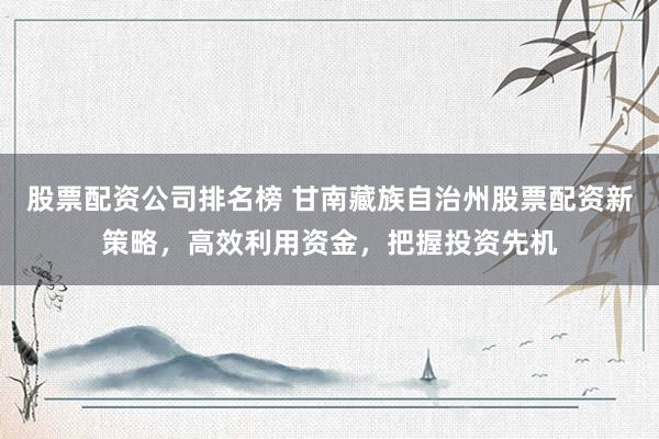 股票配资公司排名榜 甘南藏族自治州股票配资新策略，高效利用资金，把握投资先机