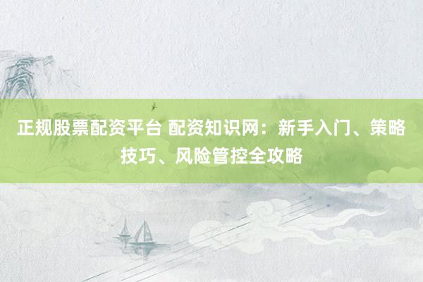 正规股票配资平台 配资知识网：新手入门、策略技巧、风险管控全攻略