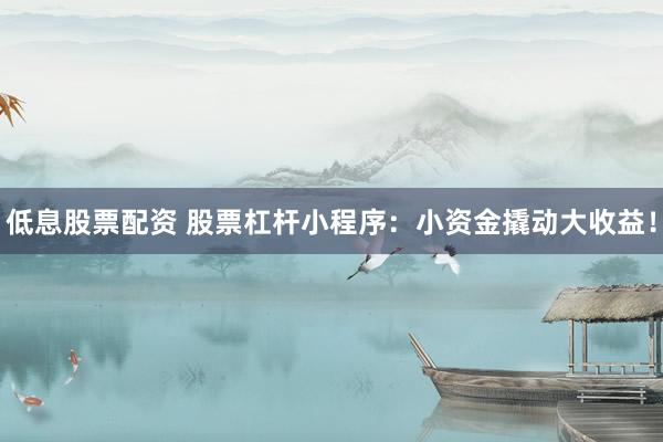 低息股票配资 股票杠杆小程序：小资金撬动大收益！