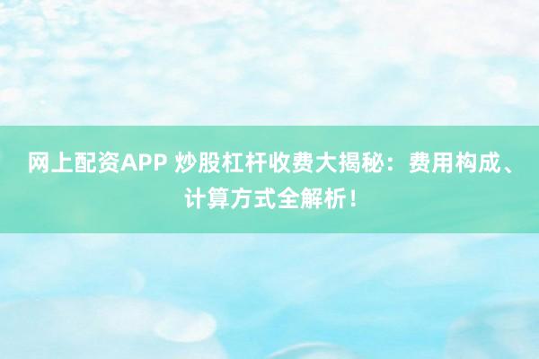网上配资APP 炒股杠杆收费大揭秘:费用构成、计算方式全解析!